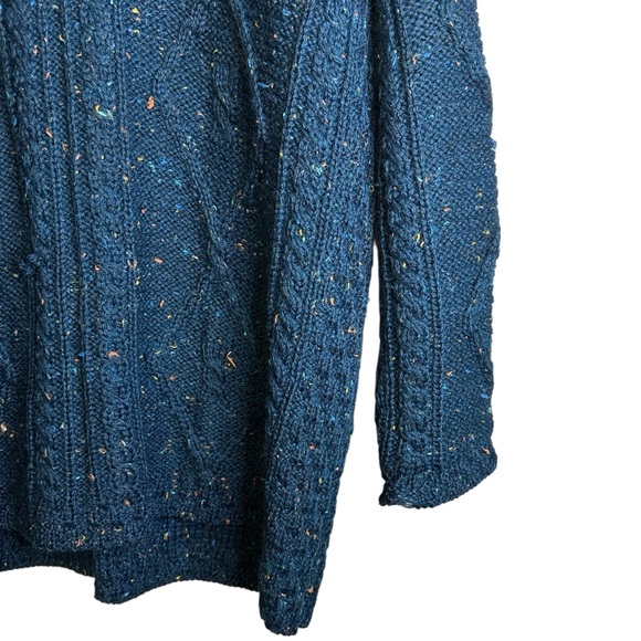 Carraig Donn Aran Irish Fisherman Sweater Marled Blue Speckled Pure New Wool M - Picture 8 of 10